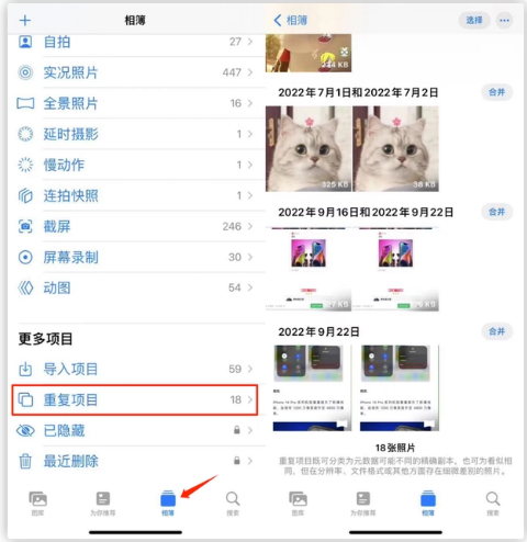 来凤苹果手机维修分享iOS 16 中相册重复项目功能使用方法 